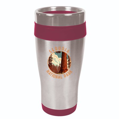 Sequoia National Park Illustration Distressed Circle 16oz Travel Tumbler