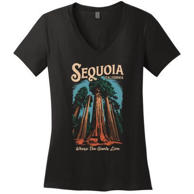 Sequoia National Park California Giant Tree Outdoors Women's V-Neck T-Shirt