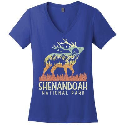 Shenandoah National Park Retro Vintage Mountain Elk Gift Women's V-Neck T-Shirt