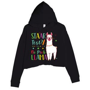 Staar No Prob Llama Funny Teacher Exam Testing Test Day Crop Fleece Hoodie