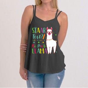 Staar No Prob Llama Funny Teacher Exam Testing Test Day Women's Strappy Tank