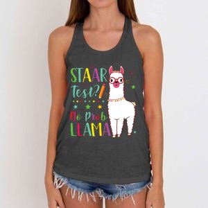 Staar No Prob Llama Funny Teacher Exam Testing Test Day Women's Knotted Racerback Tank