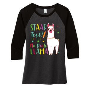 Staar No Prob Llama Funny Teacher Exam Testing Test Day Women's Tri-Blend 3/4-Sleeve Raglan Shirt