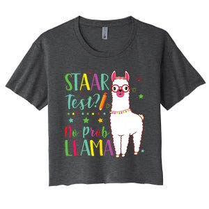 Staar No Prob Llama Funny Teacher Exam Testing Test Day Women's Crop Top Tee