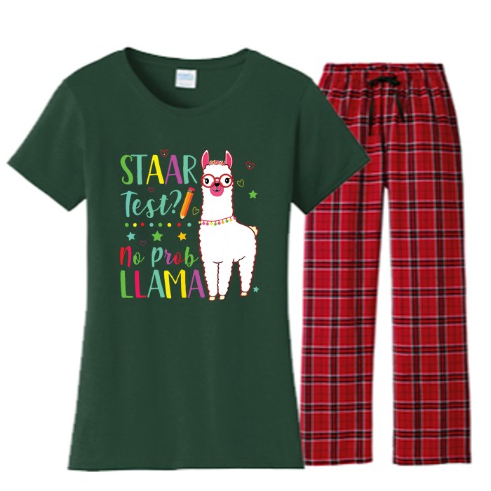 Staar No Prob Llama Funny Teacher Exam Testing Test Day Women's Flannel Pajama Set