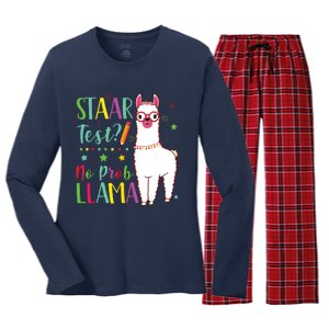 Staar No Prob Llama Funny Teacher Exam Testing Test Day Women's Long Sleeve Flannel Pajama Set 