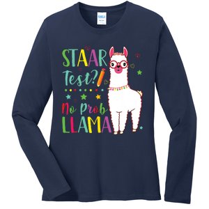 Staar No Prob Llama Funny Teacher Exam Testing Test Day Ladies Long Sleeve Shirt