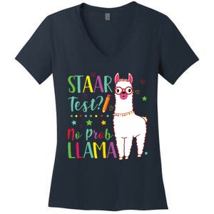 Staar No Prob Llama Funny Teacher Exam Testing Test Day Women's V-Neck T-Shirt