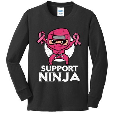 Support Ninja Pink Cute Breast Cancer Awareness Kids Long Sleeve Shirt