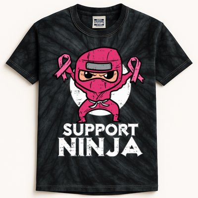 Support Ninja Pink Cute Breast Cancer Awareness Kids Tie-Dye T-Shirt