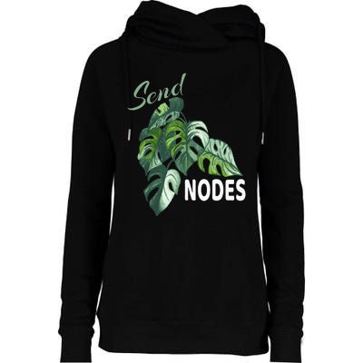 Send Nodes Plant Lovers Monstera Albo Womens Funnel Neck Pullover Hood