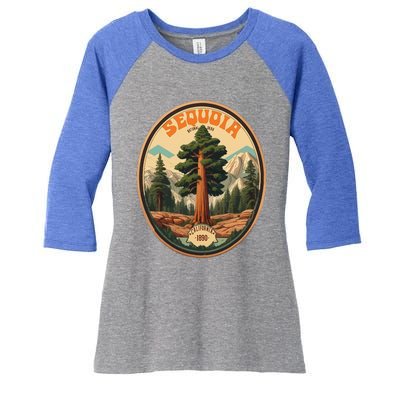 Sequoia National Park Tree Illustration Hiking Women's Tri-Blend 3/4-Sleeve Raglan Shirt