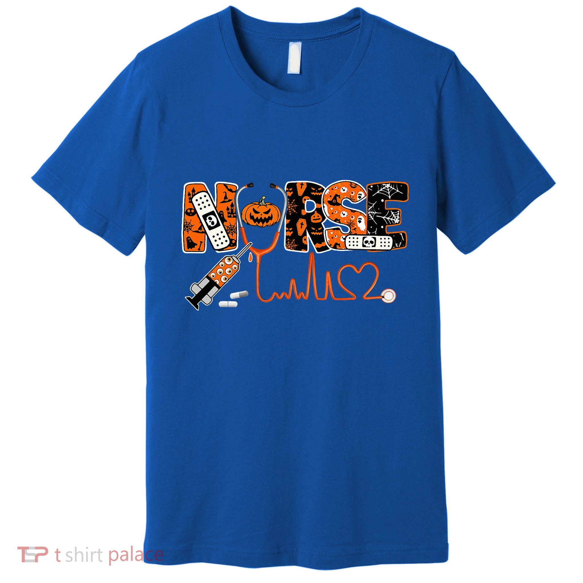 Spooky Nurse Pumpkin Halloween Costume RN CNA Premium T-Shirt