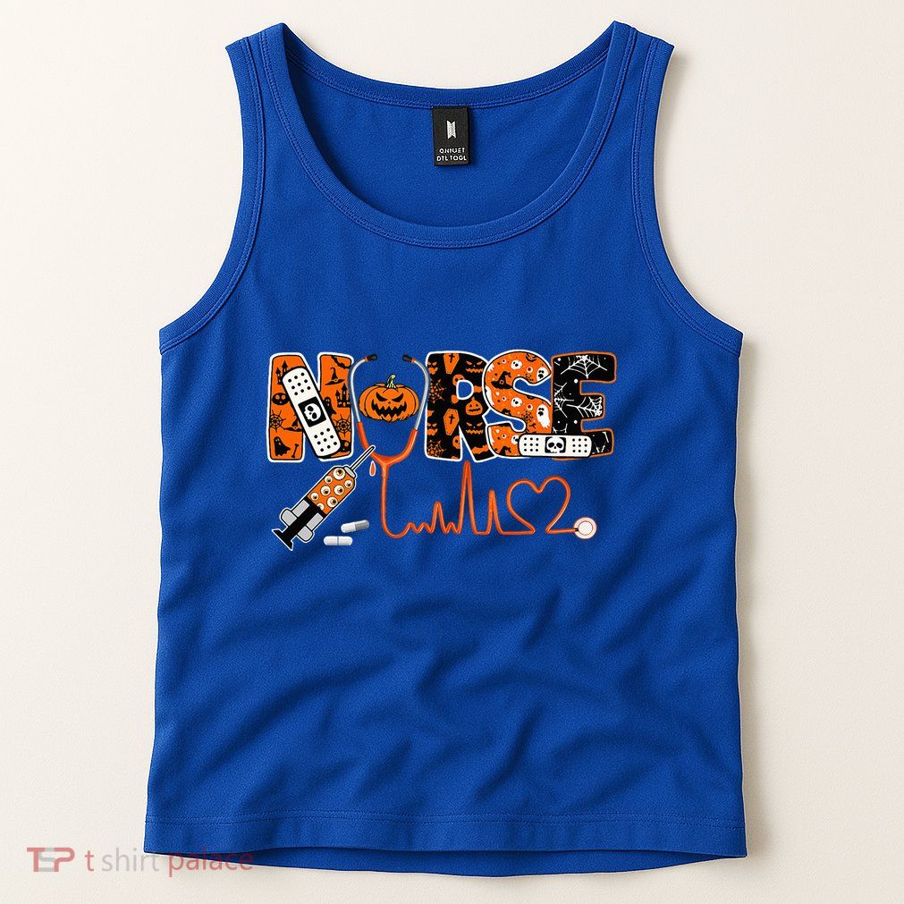 Spooky Nurse Pumpkin Halloween Costume RN CNA Tank Top