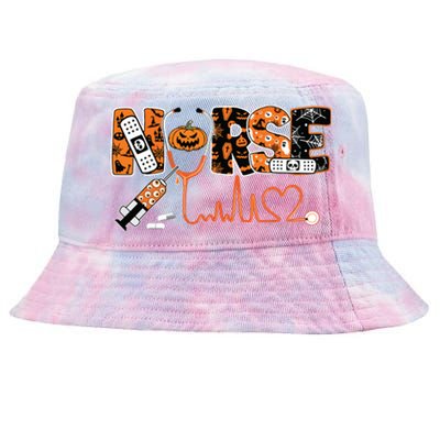 Spooky Nurse Pumpkin Halloween Costume Rn Cna Tie-Dyed Bucket Hat