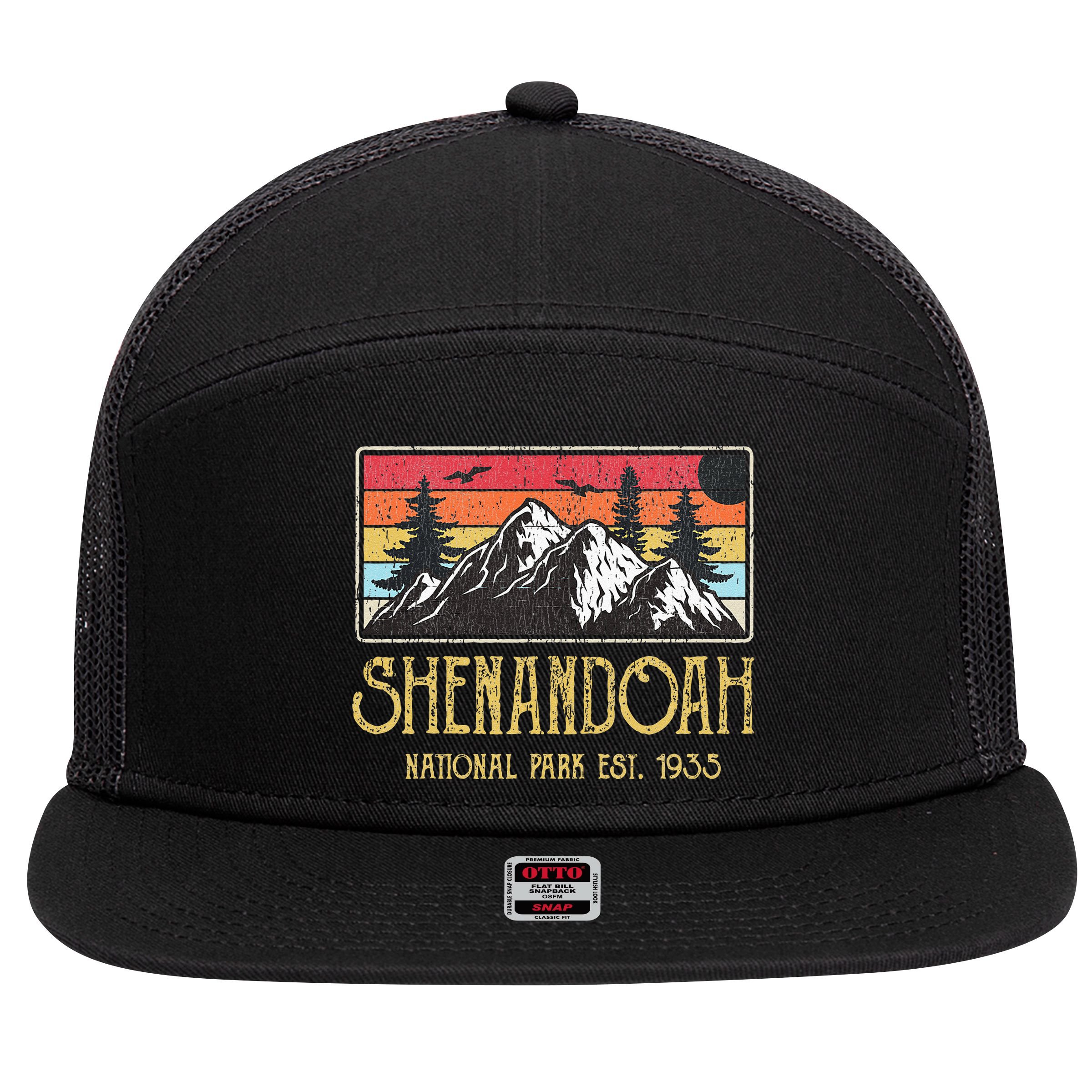 Shenandoah National Park Vintage Mountain Virginia Vacation 7 Panel Mesh Trucker Snapback Hat