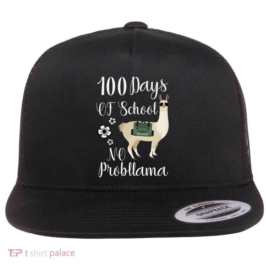 School No Problama! Cool Llama With Briefcase Flat Bill Trucker Hat