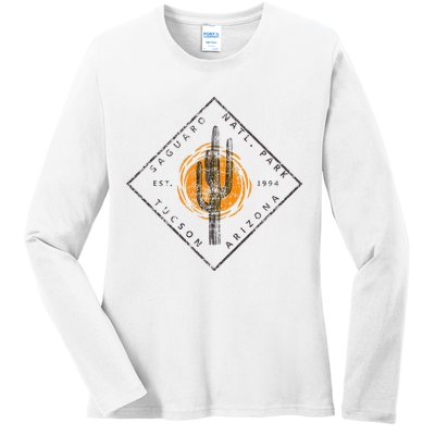Saguaro National Park Tucson Arizona Cactus Art Vintage Ladies Long Sleeve Shirt