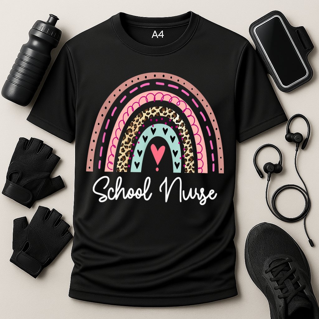 School Nurse Rainbow Leopard Back To School Appreciation Cooling Performance Crew T-Shirt
