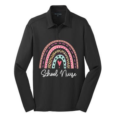 School Nurse Rainbow Leopard Back To School Appreciation Silk Touch Performance Long Sleeve Polo