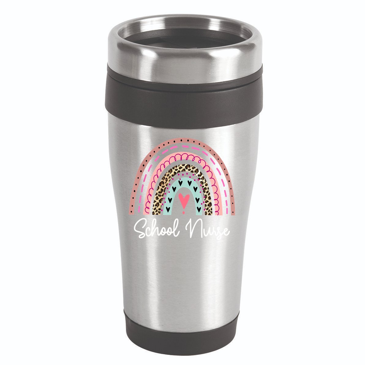 School Nurse Rainbow Leopard Back To School Appreciation 16oz Travel Tumbler