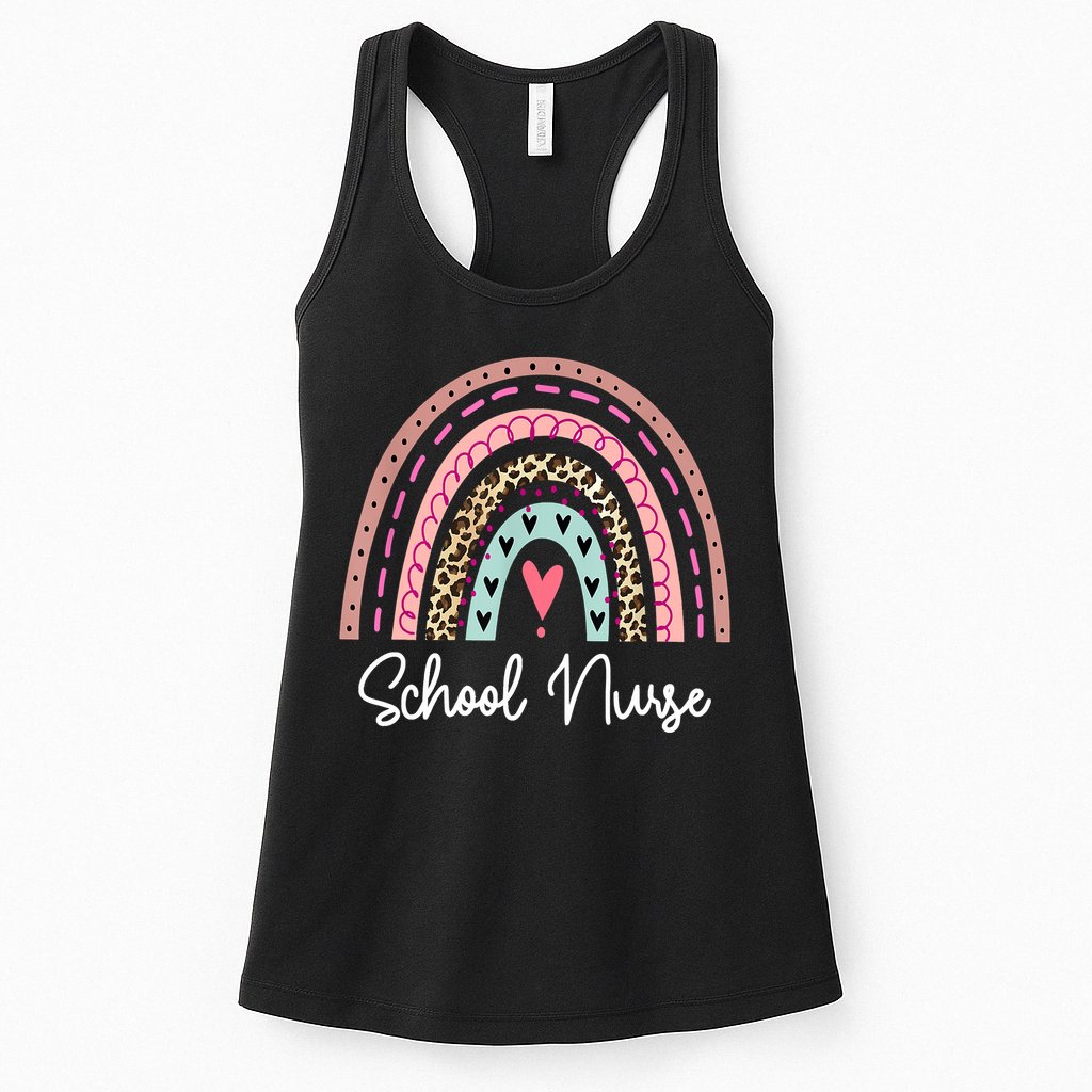 School Nurse Rainbow Leopard Back To School Appreciation Womens Tank Top