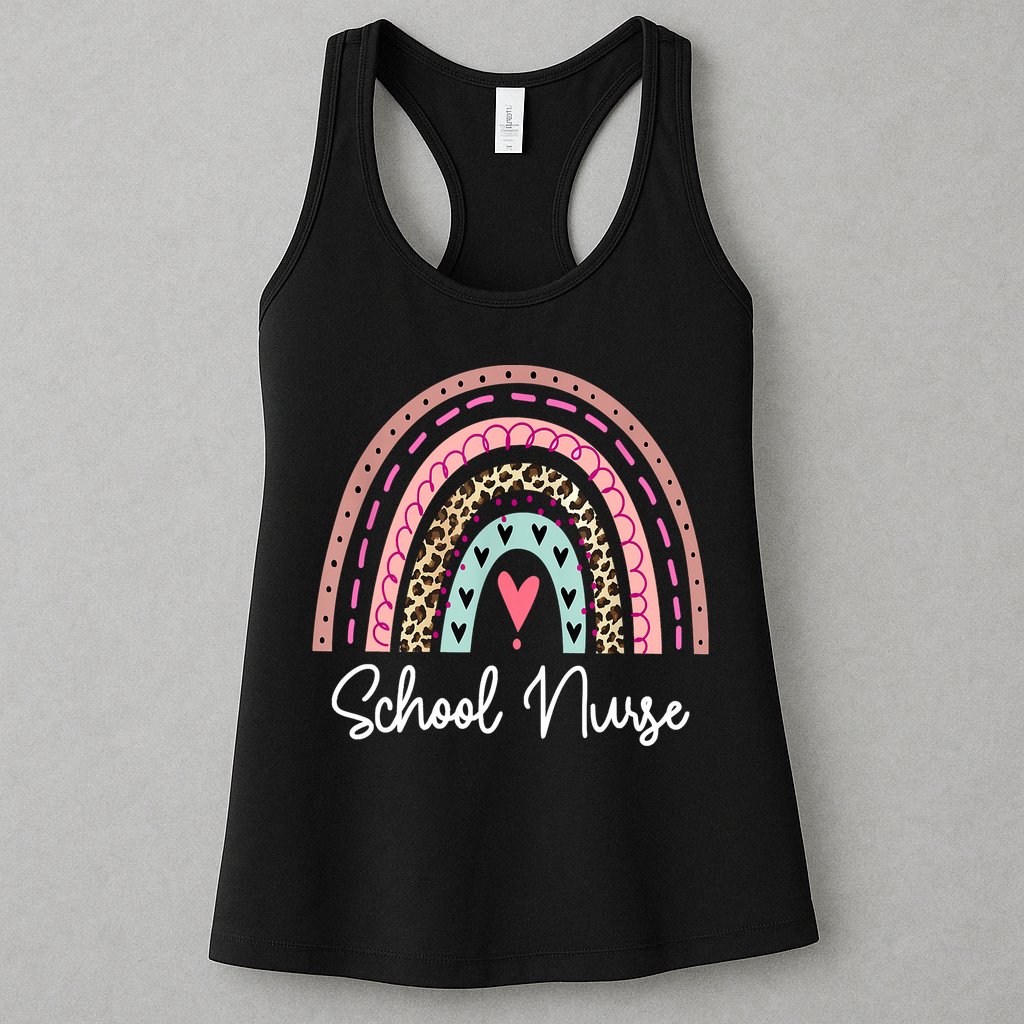 School Nurse Rainbow Leopard Back To School Appreciation Womens Tank Top