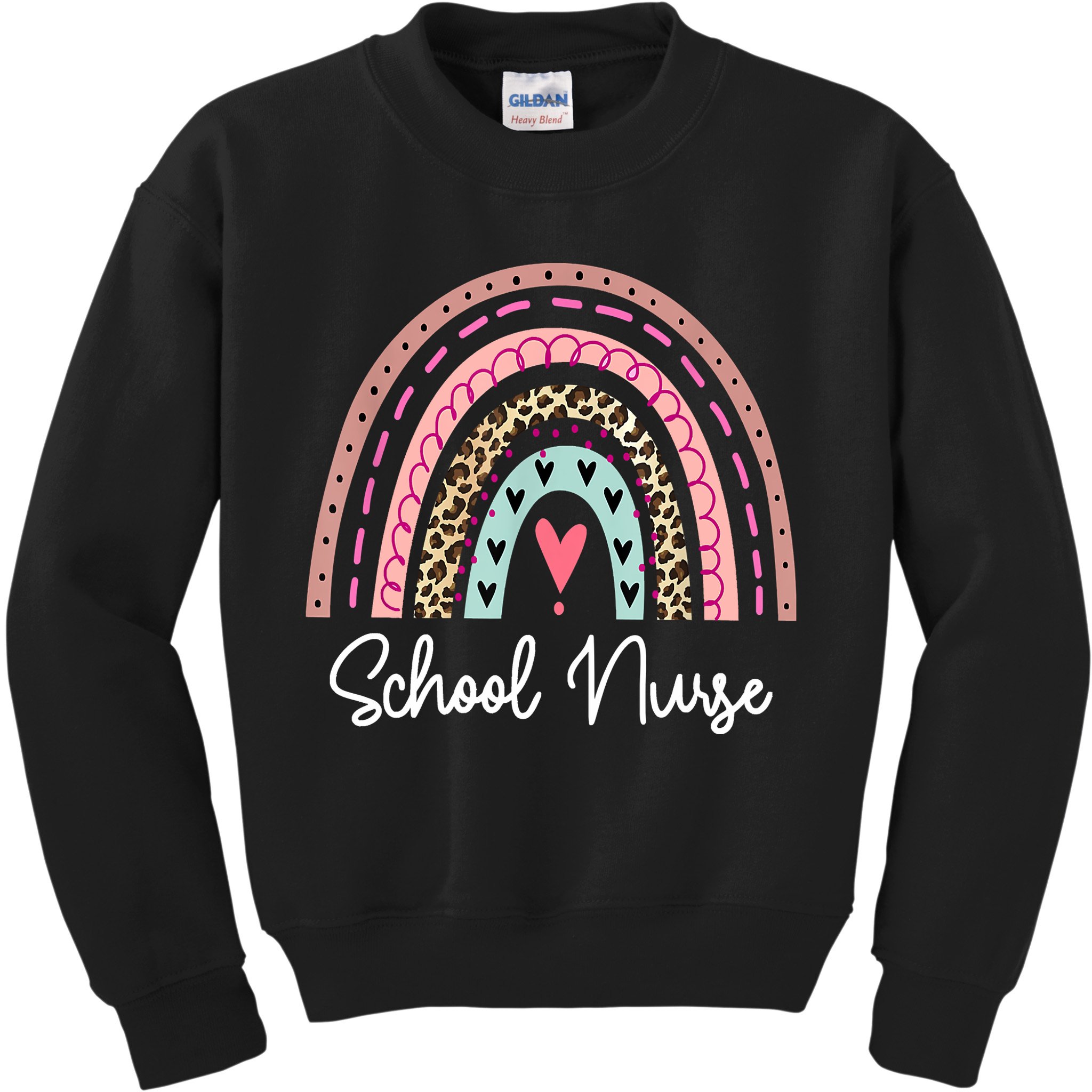 School Nurse Rainbow Leopard Back To School Appreciation Kids Sweatshirt
