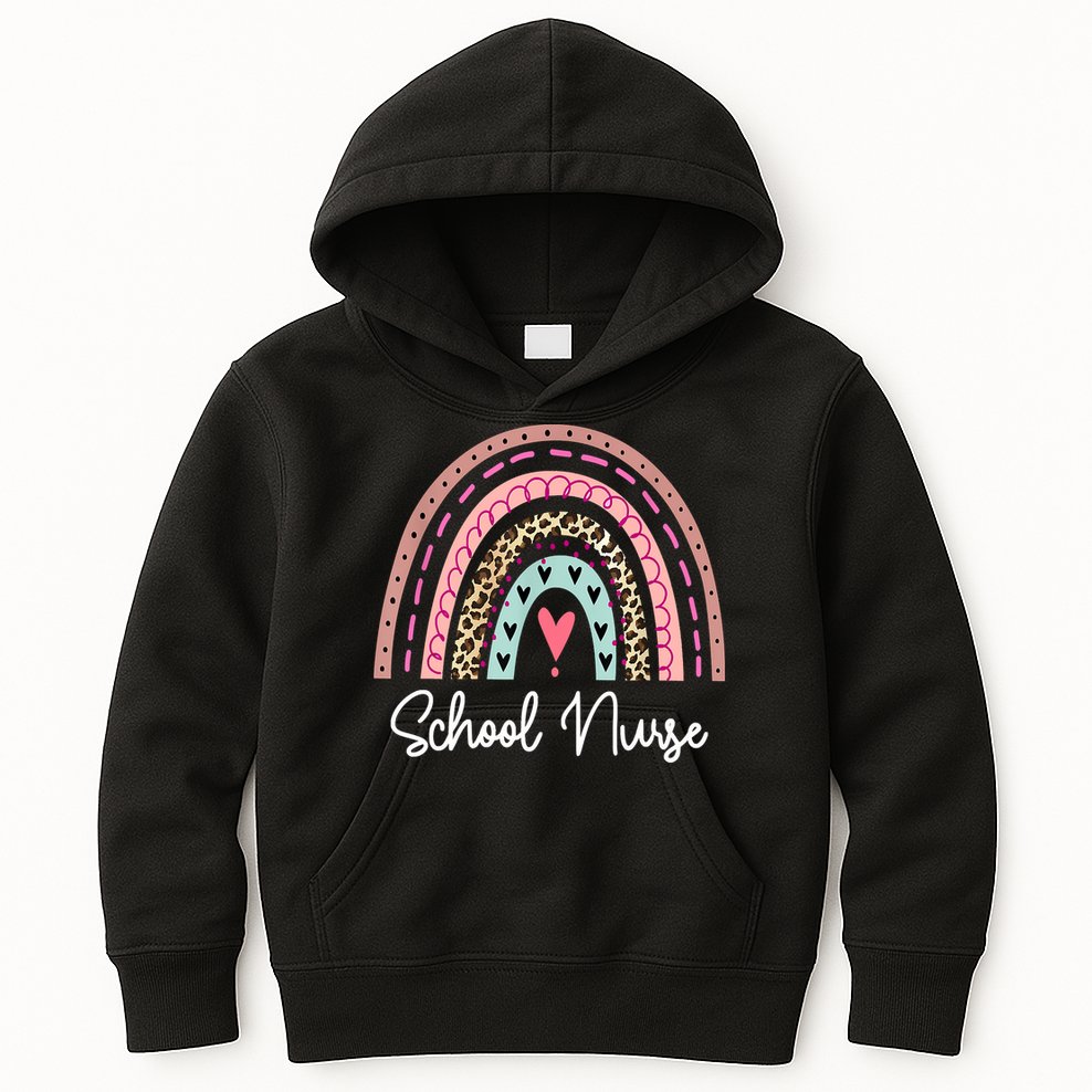 School Nurse Rainbow Leopard Back To School Appreciation Kids Hoodie