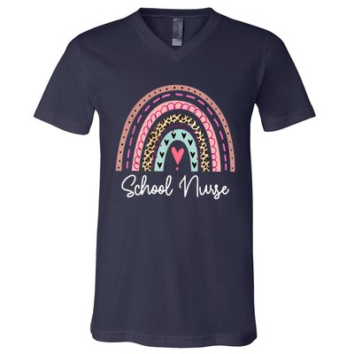 School Nurse Rainbow Leopard Back To School Appreciation V-Neck T-Shirt