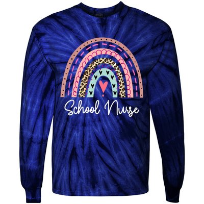 School Nurse Rainbow Leopard Back To School Appreciation Tie-Dye Long Sleeve Shirt