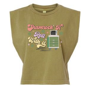 Shamrock N Roll With It Funny ICU Nurse St Patricks Day Garment-Dyed Women's Muscle Tee