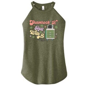 Shamrock N Roll With It Funny ICU Nurse St Patricks Day Women's Perfect Tri Rocker Tank