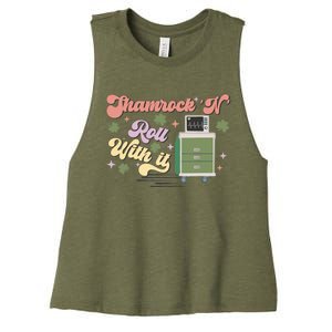 Shamrock N Roll With It Funny ICU Nurse St Patricks Day Women's Racerback Cropped Tank