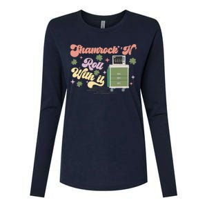 Shamrock N Roll With It Funny ICU Nurse St Patricks Day Womens Cotton Relaxed Long Sleeve T-Shirt