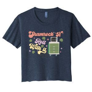 Shamrock N Roll With It Funny ICU Nurse St Patricks Day Women's Crop Top Tee