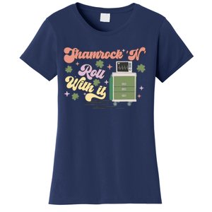 Shamrock N Roll With It Funny ICU Nurse St Patricks Day Women's T-Shirt