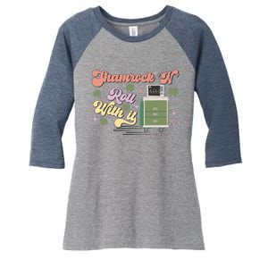 Shamrock N Roll With It Funny ICU Nurse St Patricks Day Women's Tri-Blend 3/4-Sleeve Raglan Shirt