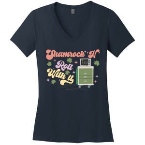 Shamrock N Roll With It Funny ICU Nurse St Patricks Day Women's V-Neck T-Shirt