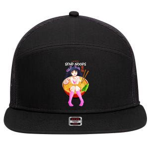 Send Noods Ramen Noodle Bowl Anime 7 Panel Mesh Trucker Snapback Hat