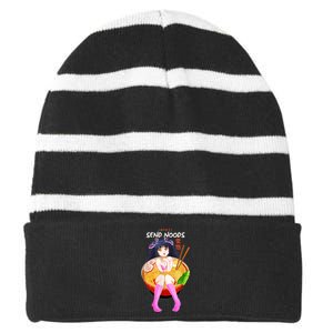 Send Noods Ramen Noodle Bowl Anime Striped Beanie with Solid Band