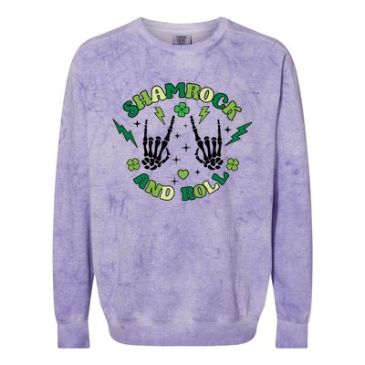 Shamrock N Roll Rock On Skeleton Hand Music Cute Gift Colorblast Crewneck Sweatshirt