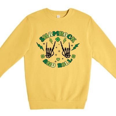 Shamrock N Roll Rock On Skeleton Hand Music Cute Gift Premium Crewneck Sweatshirt