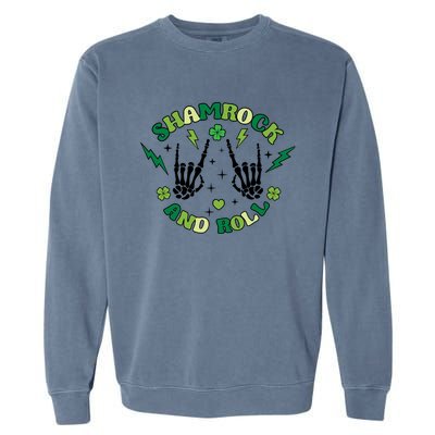 Shamrock N Roll Rock On Skeleton Hand Music Cute Gift Garment-Dyed Sweatshirt