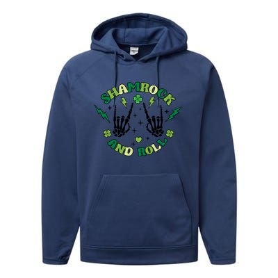 Shamrock N Roll Rock On Skeleton Hand Music Cute Gift Performance Fleece Hoodie