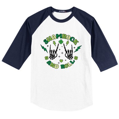 Shamrock N Roll Rock On Skeleton Hand Music Cute Gift Baseball Sleeve Shirt