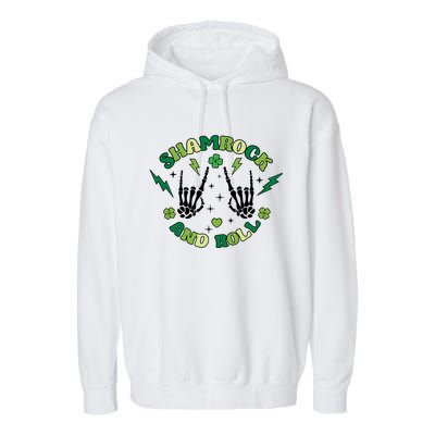 Shamrock N Roll Rock On Skeleton Hand Music Cute Gift Garment-Dyed Fleece Hoodie