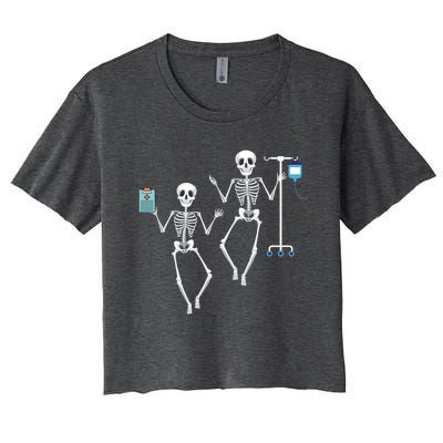 Skeletons Nurse Rn Cna Healthcare Worker Halloween Costume Gift Women's Crop Top Tee