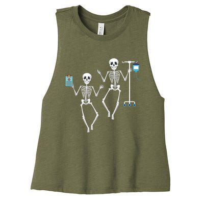 Skeletons Nurse Rn Cna Healthcare Worker Halloween Costume Gift Women's Racerback Cropped Tank