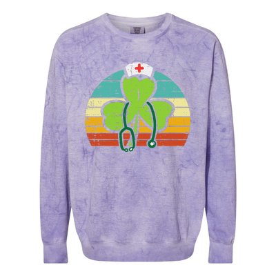 Shamrock Nurse Stethoscope Retro St Patricks Day Nurses RN Colorblast Crewneck Sweatshirt